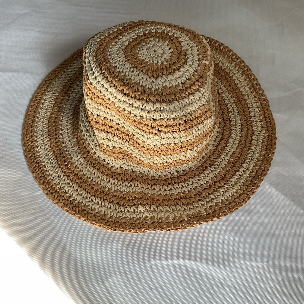 H&M Girls Woven Straw Hat with Brown and Cream Bands